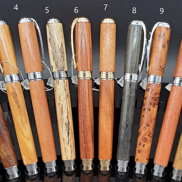 Large Refillable Handmade Exotic Wood Pens with Rollerball Ink