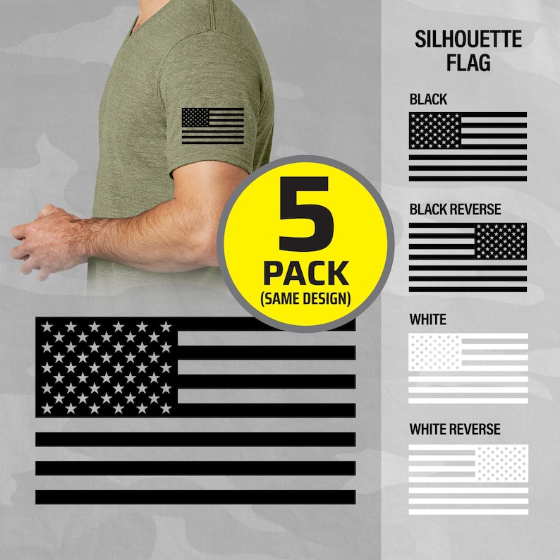 USA Flag Silhouette DTF Heat Transfer - Pack of 5, Shirts & Caps image 1