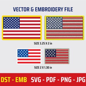 USA Flag Embroidery File: Mini & Standard Size (DST - EMB)