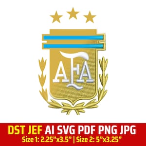 May include: A gold crest with a white "AHA" inside, surrounded by a wreath of gold leaves. Three gold stars are above the crest. The text below the crest reads "DST JEF AI SVG PDF PNG JPG Size 1: 2.25"x3.5" | Size 2: 5"x3.25"