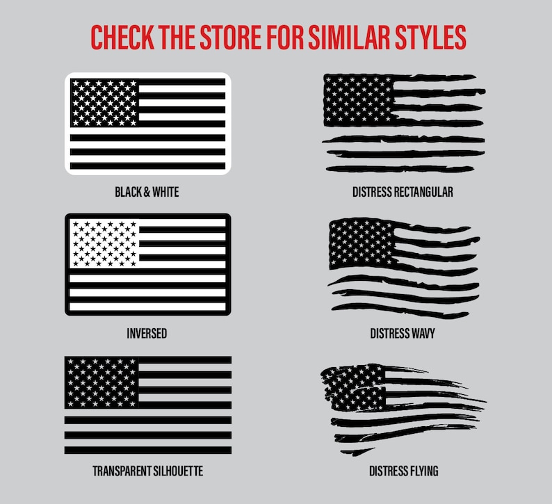 May include: A graphic design illustration showing different styles of the American flag. The styles include black and white, distressed rectangular, distressed wavy, transparent silhouette, and distressed flying.