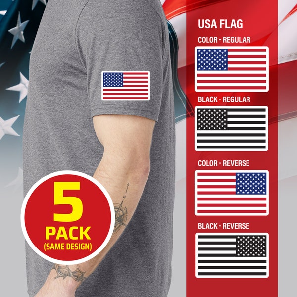 USA Flag Heat Transfer (Pack of 5), uniforms, shirts, jerseys