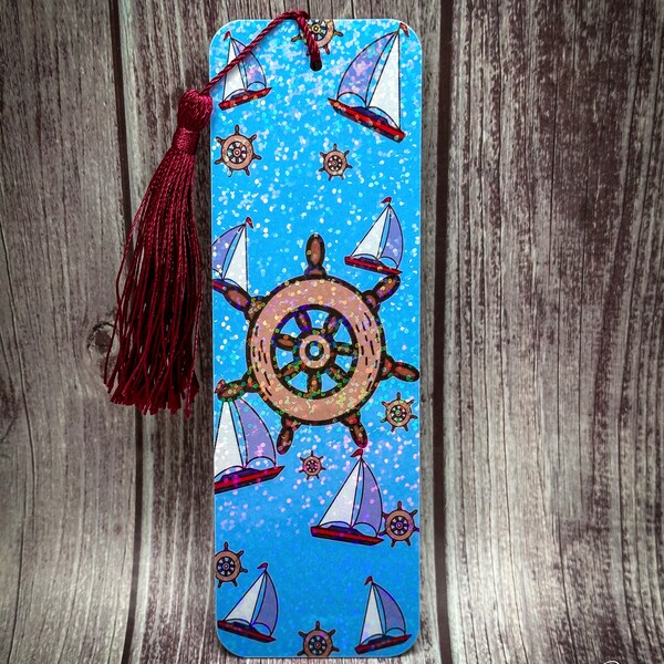 Nautical Bookmark, Holographic Bookmark, Birthday Gift, Small Gift, Cute Bookmark, Handmade Bookmark, Reader Gift, Sailboat Bookmark, Reader