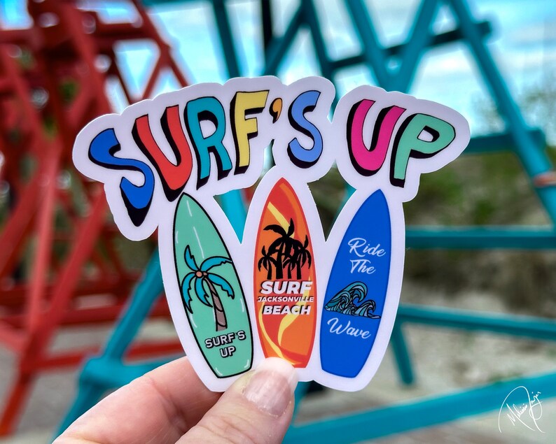 Surfs up Sticker: Colorful Surfboard Laptop Decal - Etsy