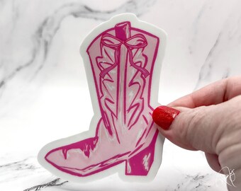 Pink Cowgirl Boot Sticker: Waterproof Cowgirl Decal