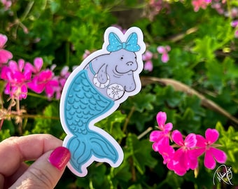 Manatee Mermaid Sticker: Water-Resistant Laptop Decal