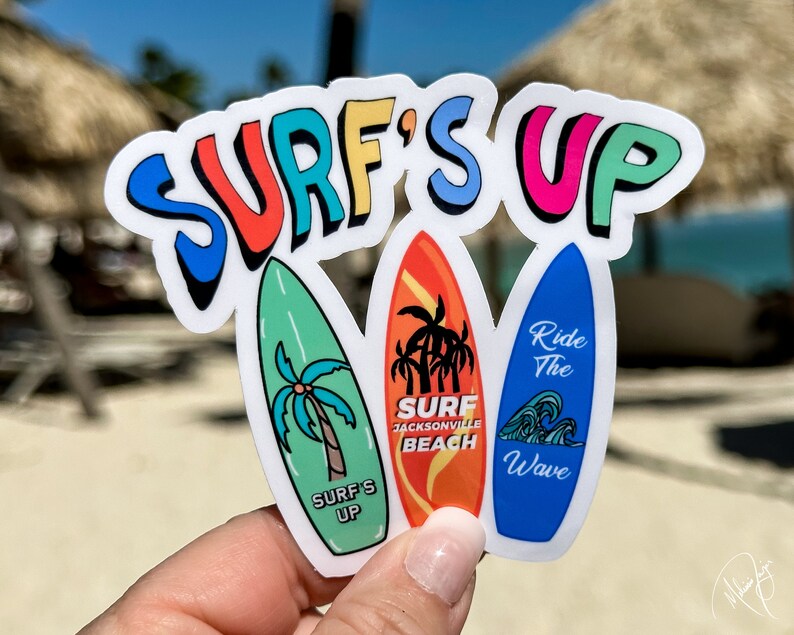 Surfs up Sticker: Colorful Surfboard Laptop Decal - Etsy