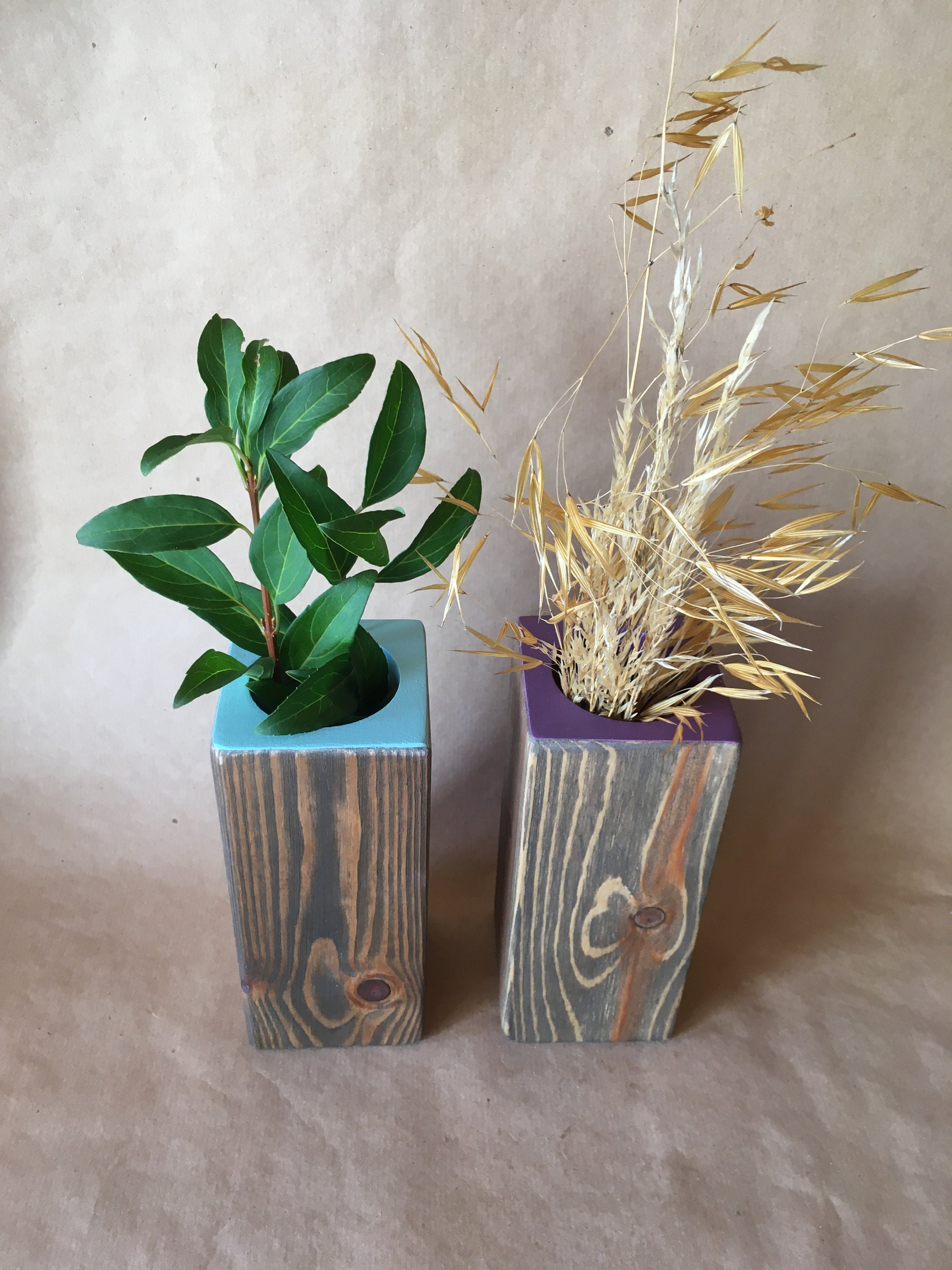 Wood Wall Mounted Planter Wooden Vase Colour Options Etsy
