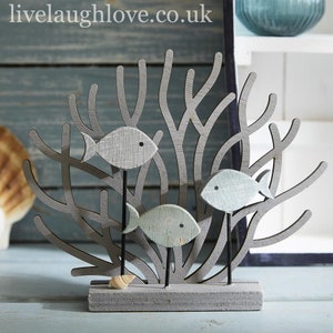 Painted Wooden Coral & Fish Shelf Sitter