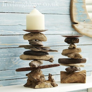 Rustic Nautical Driftwood & Metal Candlestick - Natural