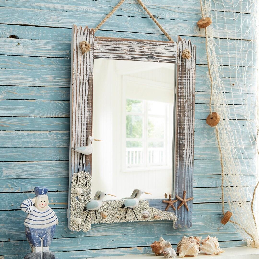 Large Nautical Wall Mirror W/ Seagulls, Shells & Starfish Etsy UK