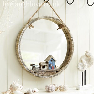 35cm Nautical Wooden Porthole Mirror W/ Quayside Decoration