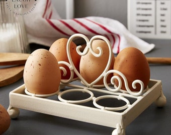 Egg Rack Rustic Vintage French Rustic Wire Egg Rack Basket Rooster Handle, Metal 6 Eggs ...
