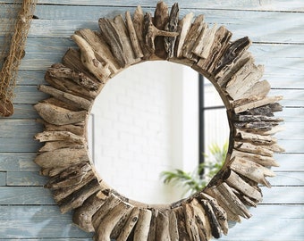 Natural Round Driftwood Mirror