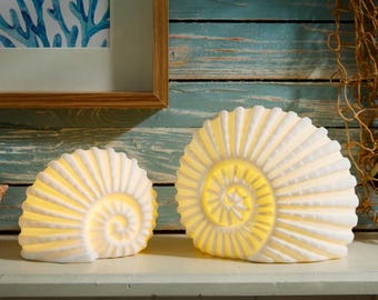 Porcelain Ammonite Shell LED Light White Nautical Decor