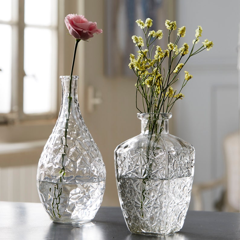Set of 2 Large Decorative Clear Glass Vases Set A Etsy UK