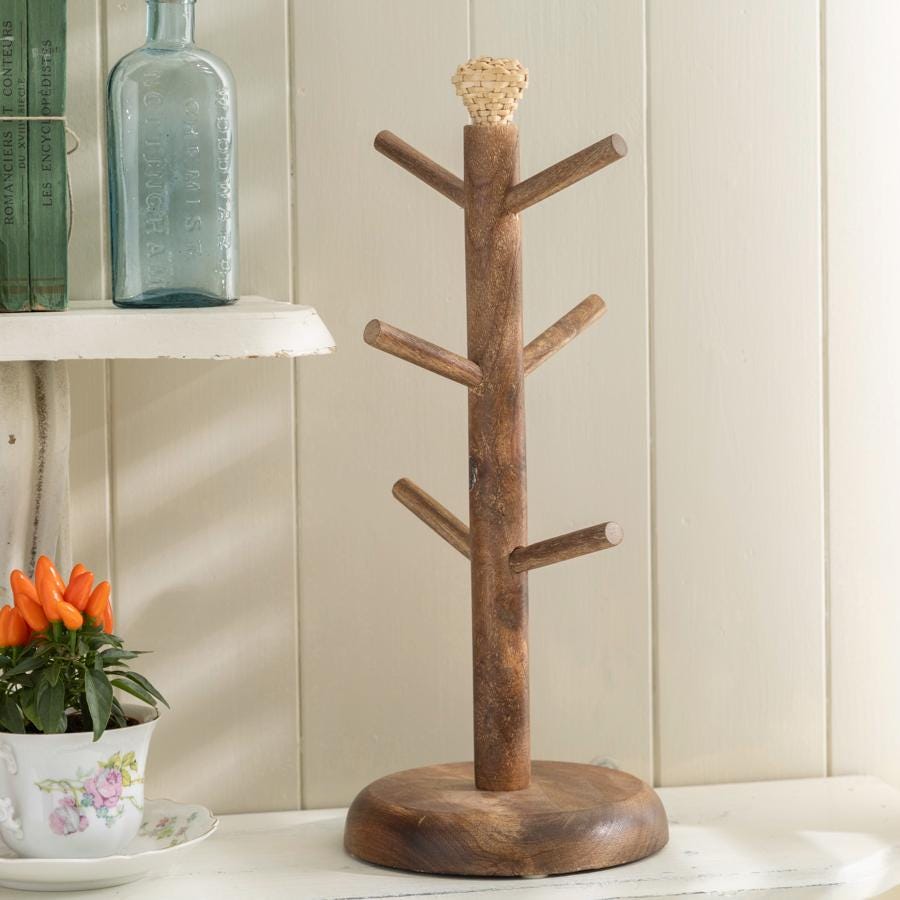 Rustic Wooden Mug Tree Stand With Decorative Top - Etsy