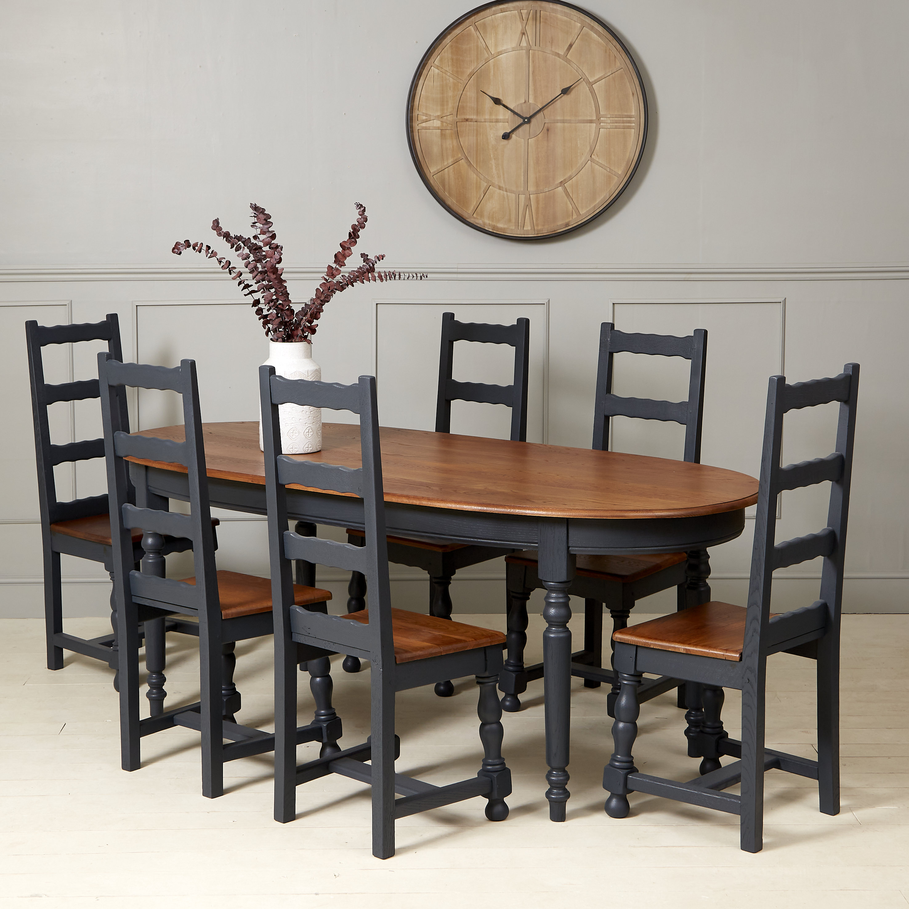 フランス アンティーク Oval Oak Table Vintage Oval Painted Oak Dining Table W/ Six Chairs - Etsy