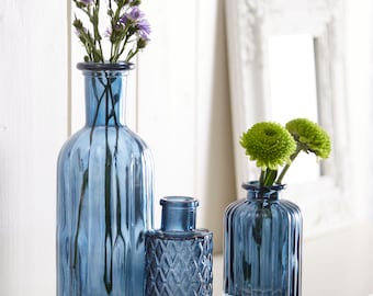 Set of 3 Assorted Glass Vases - Sapphire Blue