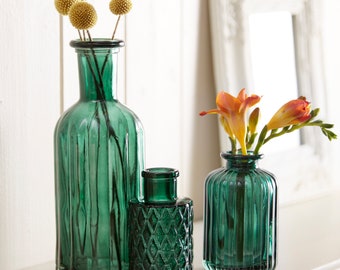 Forest Green Glass Vases set of 3