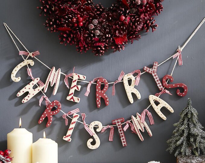 Wooden Merry Christmas Bunting, Christmas Garland, Rustic Christmas ...