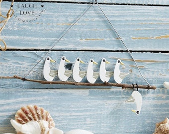 Painted Wood & Metal Flipped Seagull Nautical Hanger