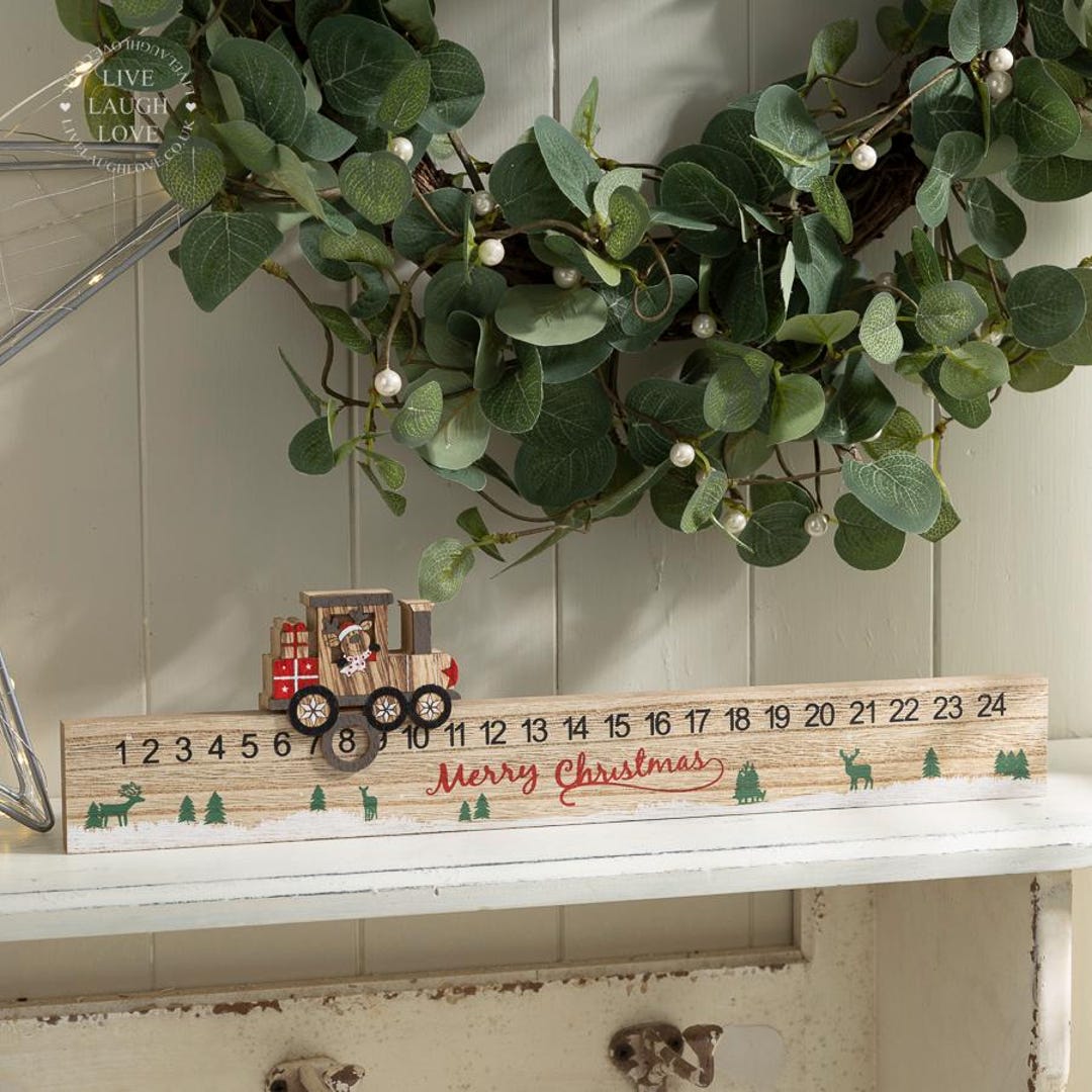 Wooden Rudolph Train Christmas Train Wooden Advent Calendar Ruler With Rudolph Fun Festive ...
