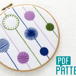 Modern Sampler Embroidery Pattern, Crewel Tutorial Download, Modern Needlework Sampler Pattern, DIY Hoop Art Digital Pattern, Hand Embroider
