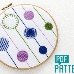 Modern Sampler Embroidery Pattern, Crewel Tutorial Download, Modern Needlework Sampler Pattern, DIY Hoop Art Digital Pattern, Hand Embroider