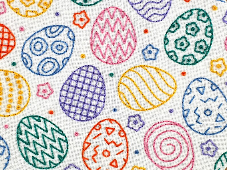 Easter eggs Hand Embroidery Pattern, Modern Craft Project, Mindfulness Hoop Art, Rainbow DIY Embroidery, Needlework PDF Pattern download image 3