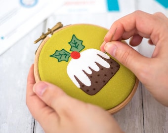Mini Christmas Pudding Embroidery Kit: Stocking Filler Craft