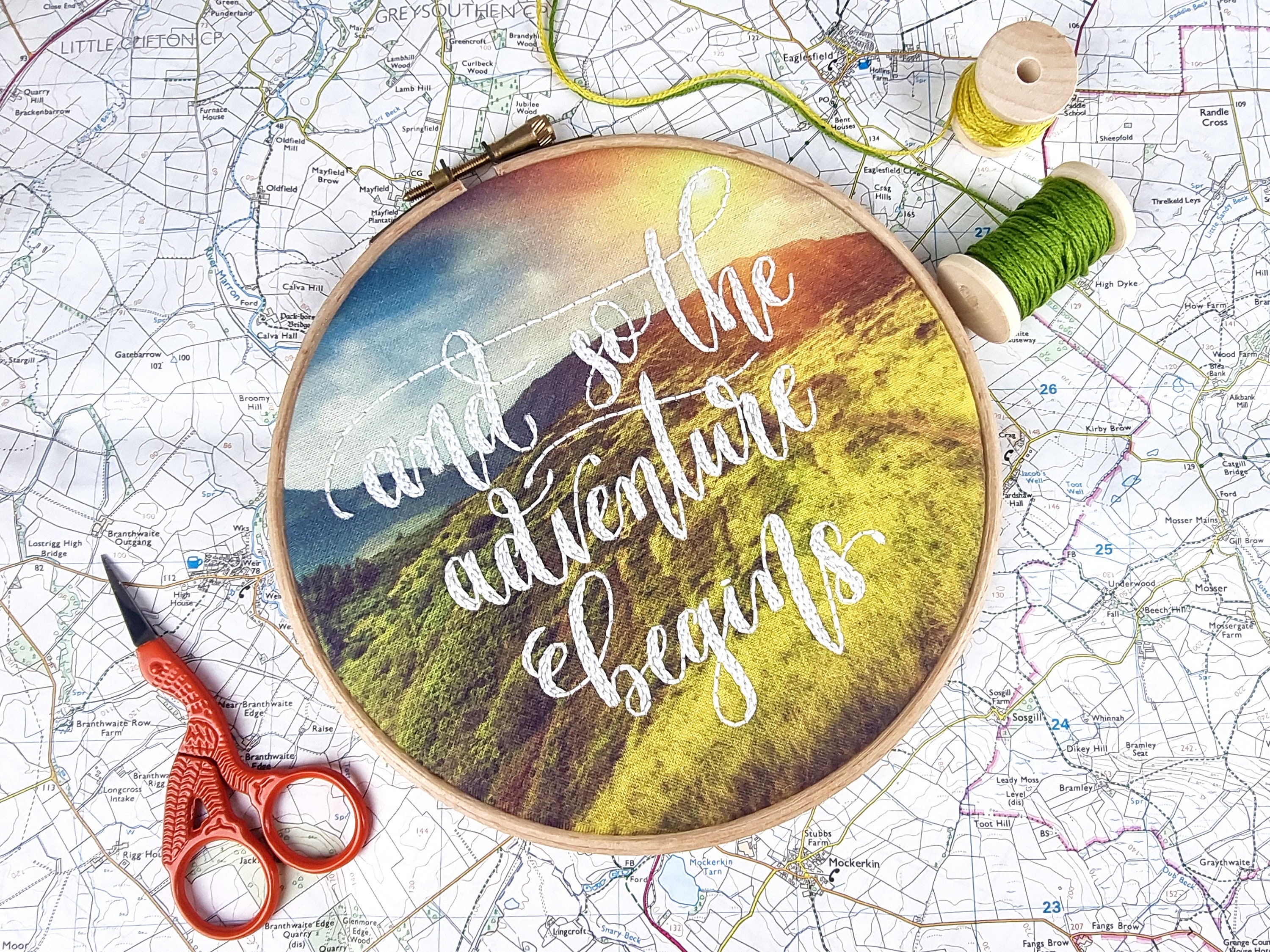 Adventure Begins Embroidery Pattern, Printed Fabric & Instructions - Etsy