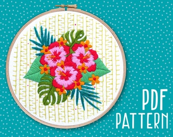 Tropical Flowers Hand Embroidery Pattern: Hibiscus Floral Needlework (PDF Pattern)