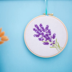 Lavender Embroidery Kit, Mothers Day Gift Idea, Wildflowers Hoop Art, Relaxation Gift For Her, Easy Hand Embroidery, Summer Embroidery Kit image 1