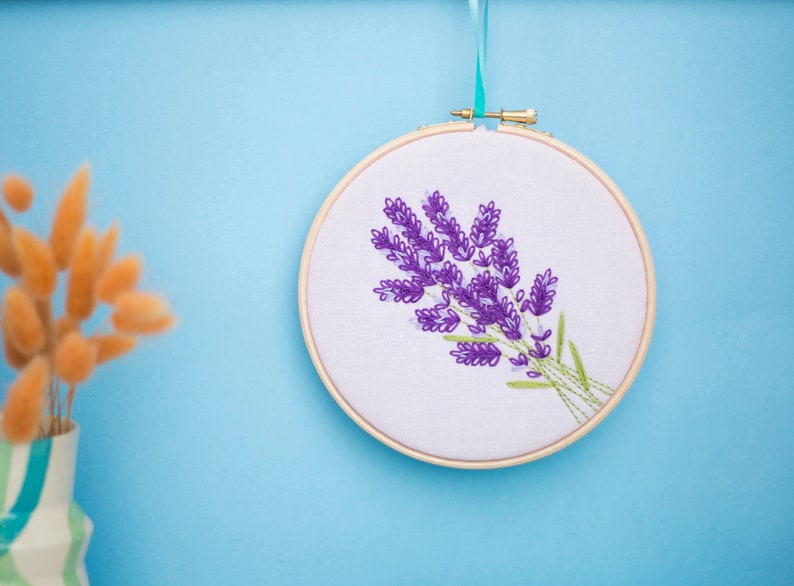 Lavender Embroidery Kit, Mothers Day Gift Idea, Wildflowers Hoop Art, Relaxation Gift For Her, Easy Hand Embroidery, Summer Embroidery Kit image 1