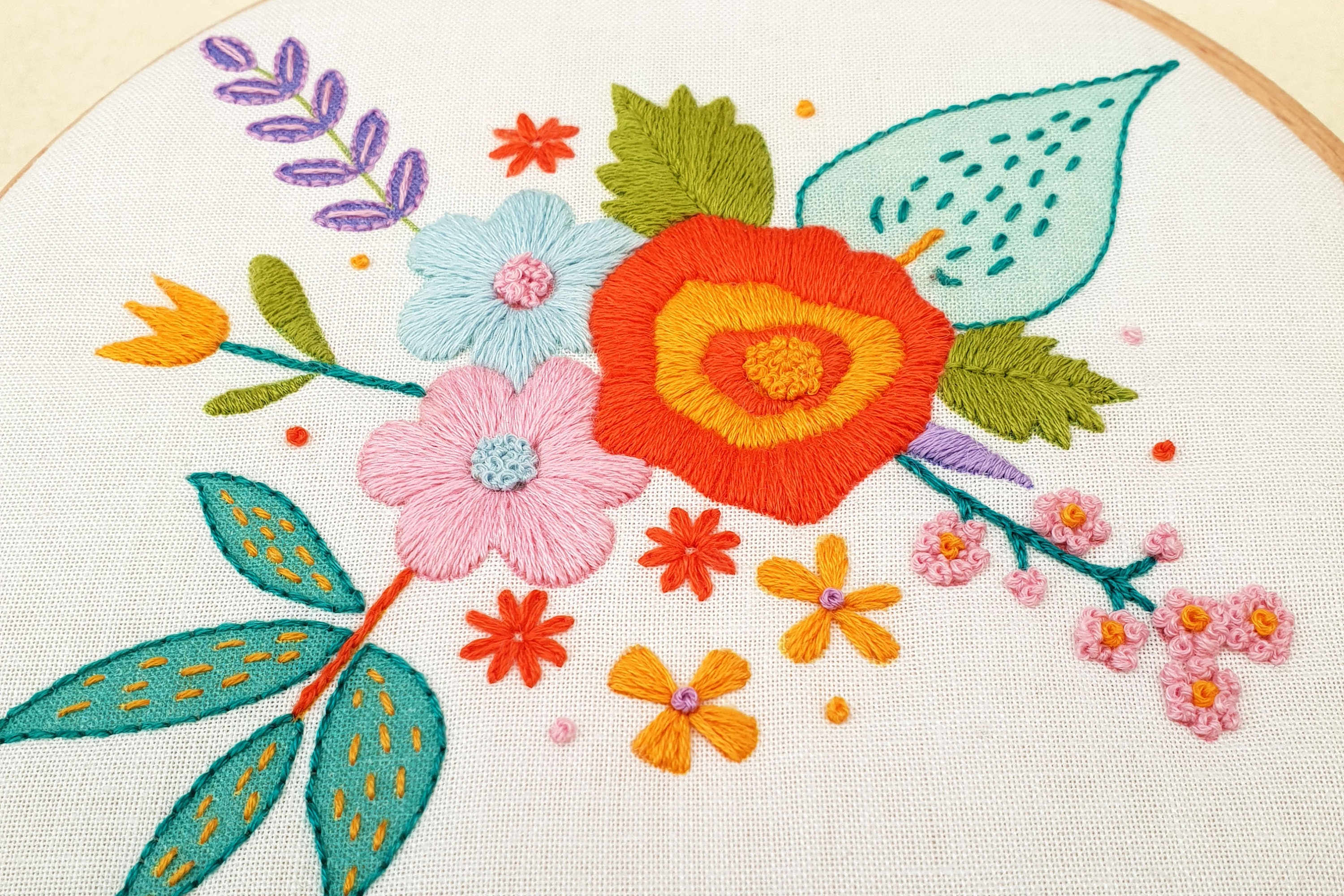 Spring Flowers Hand Embroidery Pattern: Beginner Floral Hoop Art (PDF ...