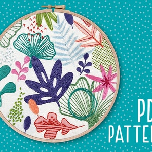 Floral Hand Embroidery Pattern, Flowers Craft Project, Mindfulness Hoop Art, Modern DIY Embroidery, Floral Needlework PDF Pattern download