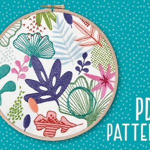 Floral Hand Embroidery Pattern, Flowers Craft Project, Mindfulness Hoop Art, Modern DIY Embroidery, Floral Needlework PDF Pattern download