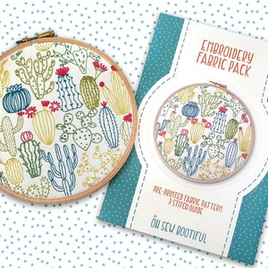 Cacti Printed Embroidery Pattern, Modern Needlework, 6 inch Hoop Art