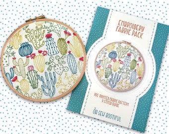 Cacti Printed Embroidery Pattern, Modern Needlework, 6 inch Hoop Art