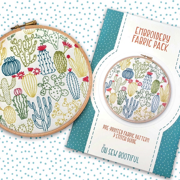 Motif de broderie imprimé cactus, couture moderne, cerceau de 15 cm (6 po.)
