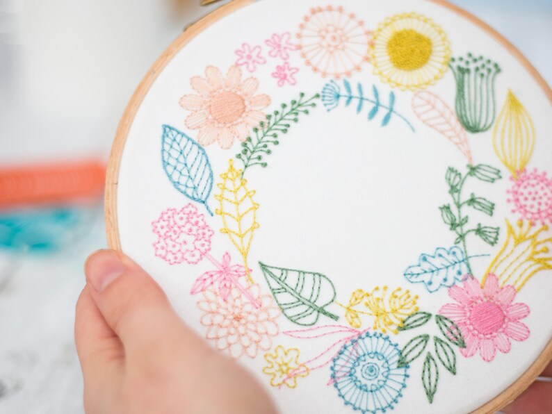 Spring Floral Wreath Hand Embroidery Pattern: DIY Needlework (PDF ...