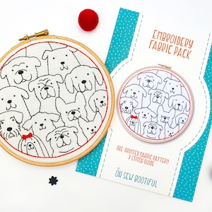 Dogs Embroidery Pattern, Dogs Hand Embroidery, Stamped Embroidery Pattern, Embroidery Fabric Pattern, Dogs Needlework Pattern, Dogs Hoop Art