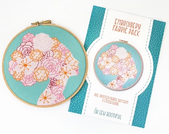 Feminist Embroidery Pattern, Floral Needle Craft Pattern, Lady Embroidery Pattern, Stamped Needlework Pattern, Modern Hoop Art Pattern.