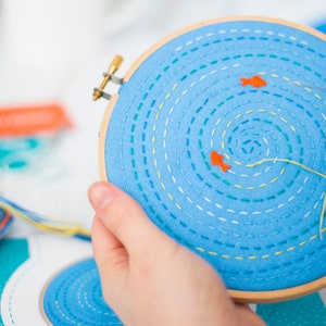 Mindfulness Embroidery Kit, Relaxing Project, DIY Craft Kit, Fish Pond Hoop Art, Gift For Her, Learn to Sew, Hand Embroidery Set, DIY Gift image 1