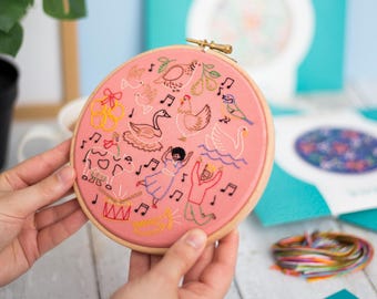 12 Days of Christmas Hand Embroidery Kit: DIY Holiday Craft