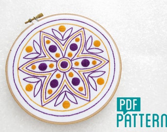 Rangoli Embroidery Pattern, Mandala Hand Embroidery Download, Geometric Flower Needlecraft Download, Diwali Crafts PDF, Hoop Art Tutorial.