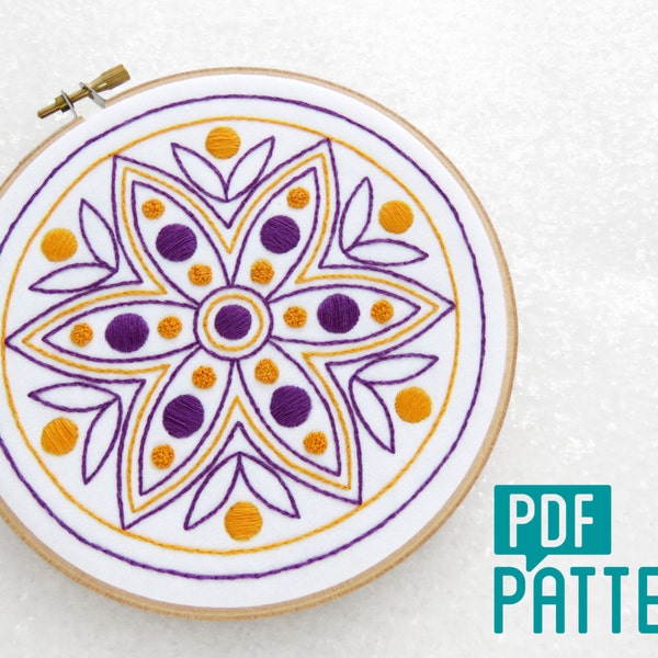 Rangoli Embroidery Pattern, Mandala Hand Embroidery Download, Geometric Flower Needlecraft Download, Diwali Crafts PDF, Hoop Art Tutorial.