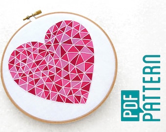Geometric Heart Embroidery Pattern: Beginner Needlework (PDF)