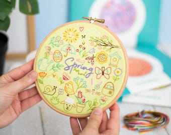 Hello Spring Embroidery Kit: Floral Needlecraft for Beginners